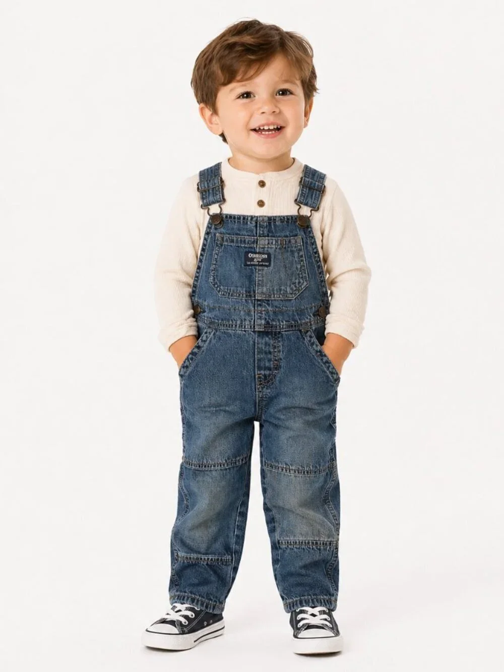 OSH KOSH B'Gosh Patchwork Denim Overalls Vestbak Blue 2T Vintage